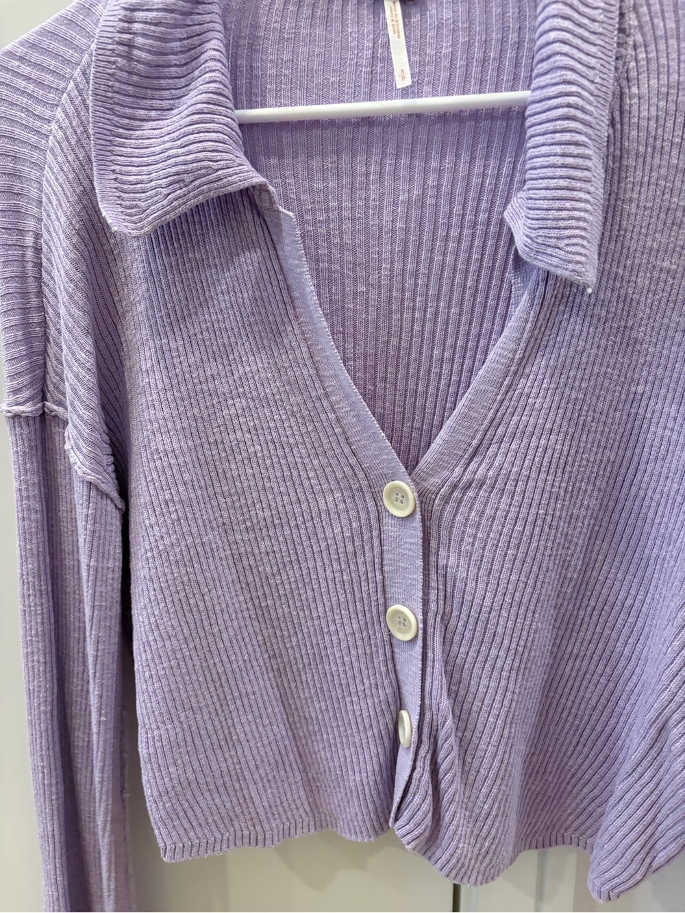 Lavender Ribbed Button-Front Sweater Cardigan - Picture 3 of 4